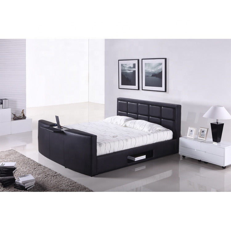 Luxury Genuine Leather Bed with TV lift Casamodernain