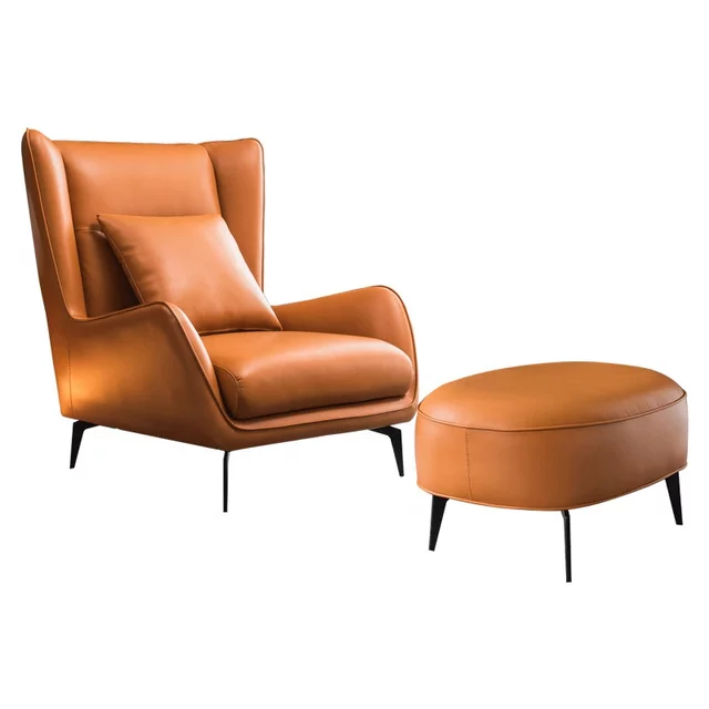 Leather Lounge Chair with Ottoman