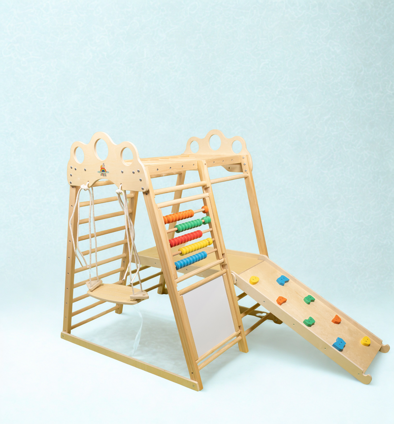 Wooden Indoor Climbing Gym & Swing-Slide Playset