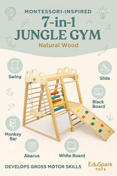 Wooden Indoor Climbing Gym & Swing-Slide Playset