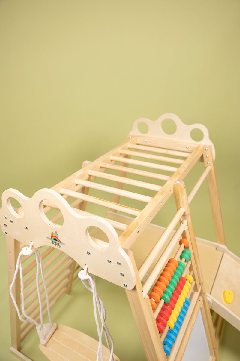 Wooden Indoor Climbing Gym & Swing-Slide Playset
