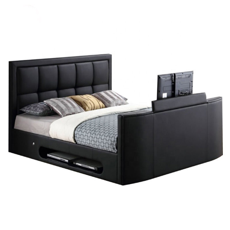 Luxury Genuine Leather Bed with TV lift