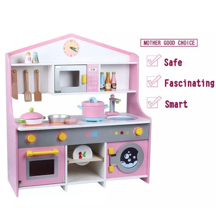 Wooden Pink & White Kitchen Set