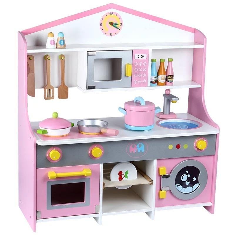 Wooden Pink & White Kitchen Set