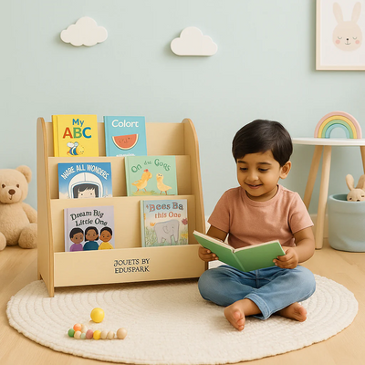 Compact Wooden Kids Bookshelf – Montessori Display Rack for Toddlers
