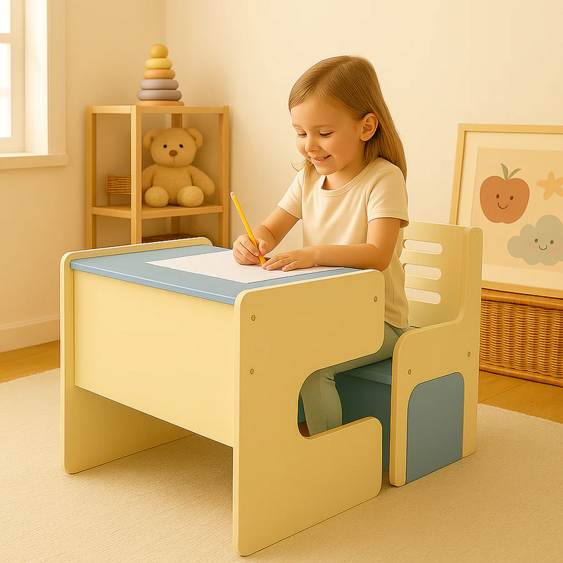 Foldable Wooden Study Table & Chair Set for Kids | Compact Montessori Desk