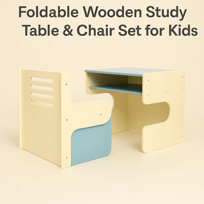 Foldable Wooden Study Table & Chair Set for Kids | Compact Montessori Desk