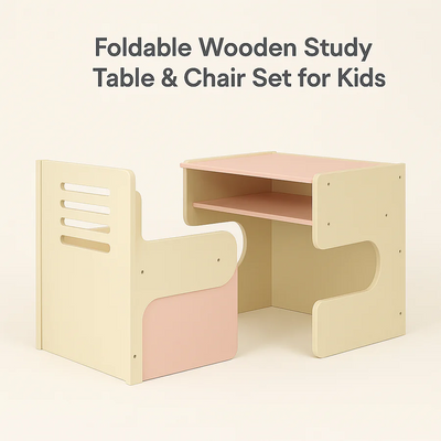Foldable Wooden Study Table & Chair Set for Kids | Compact Montessori Desk