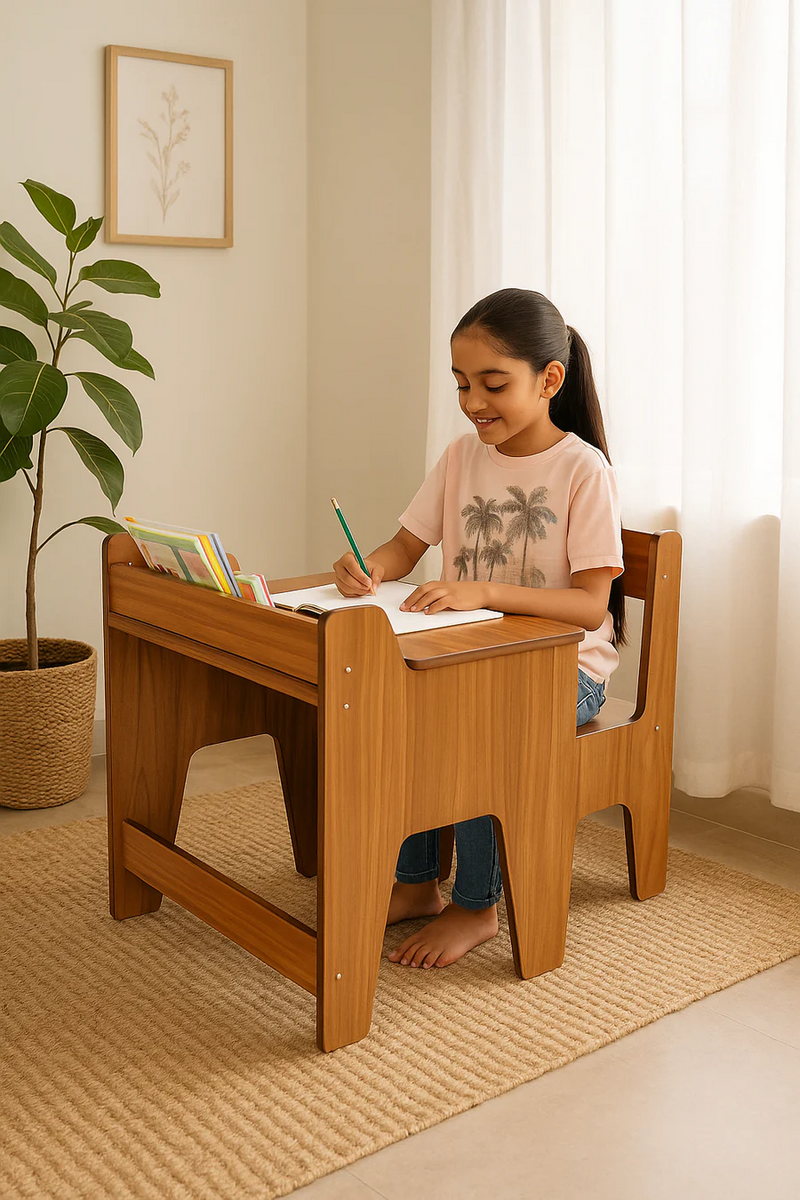Premium Birch Wood Study Table & Chair Set for Kids – Ergonomic Learning Desk for Home, School & Play Areas