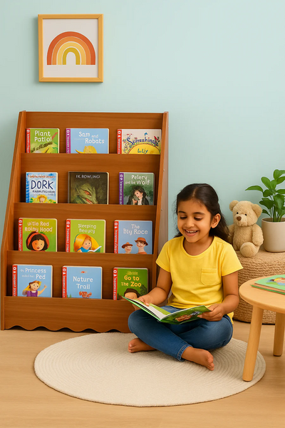 Montessori Birchply Wooden Display Bookshelf for Kids – Open Front Book Storage Rack