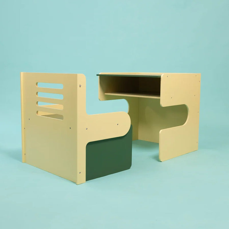 Foldable Wooden Study Table & Chair Set for Kids | Compact Montessori Desk