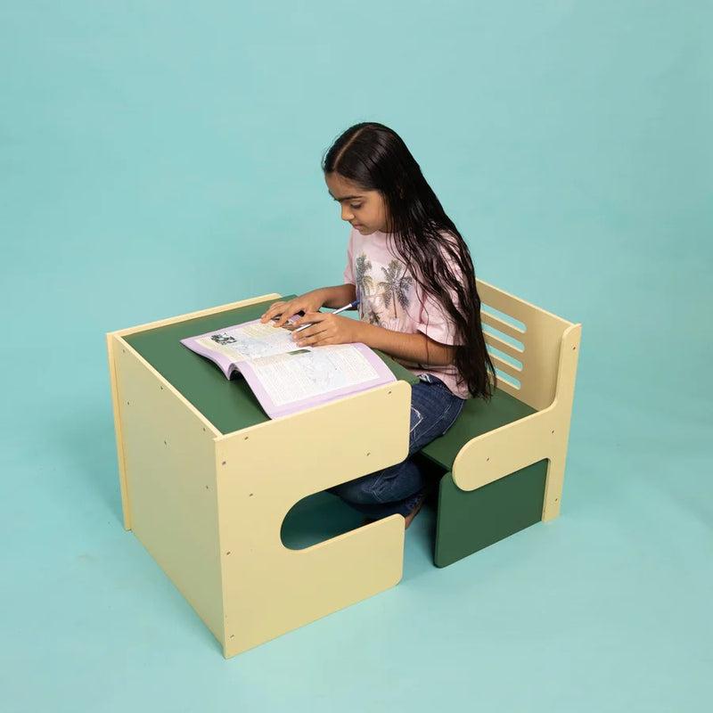 Foldable Wooden Study Table & Chair Set for Kids | Compact Montessori Desk