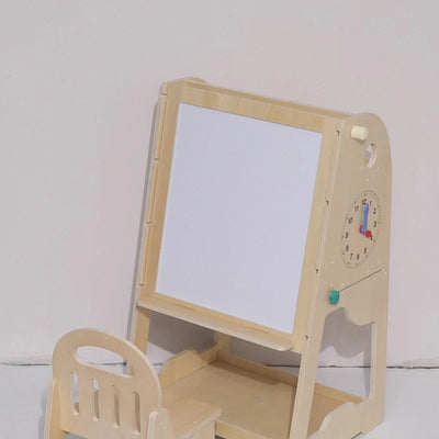 Wooden 3-in-1 Easel & Learning Desk for Kids – Adjustable Height, Double-Sided Board & Storage Shelf