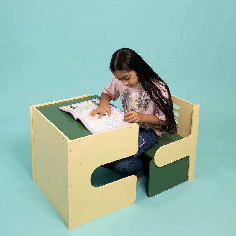Foldable Wooden Study Table & Chair Set for Kids | Compact Montessori Desk