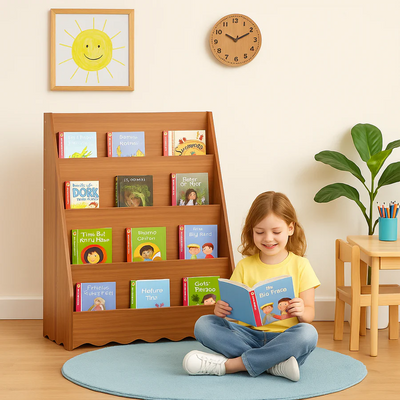 Montessori Birchply Wooden Display Bookshelf for Kids – Open Front Book Storage Rack