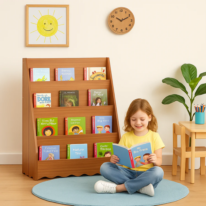 Montessori Birchply Wooden Display Bookshelf for Kids – Open Front Book Storage Rack