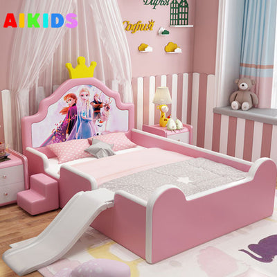 Wooden Princess Theme PU luxury Bed with Slide and Step