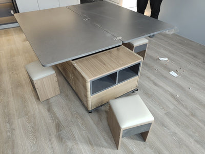 Multifunction 1.2 M folding lifting storage coffee table to dining table with folding seats
