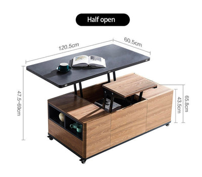 Multifunction 1.2 M folding lifting storage coffee table to dining table with folding seats