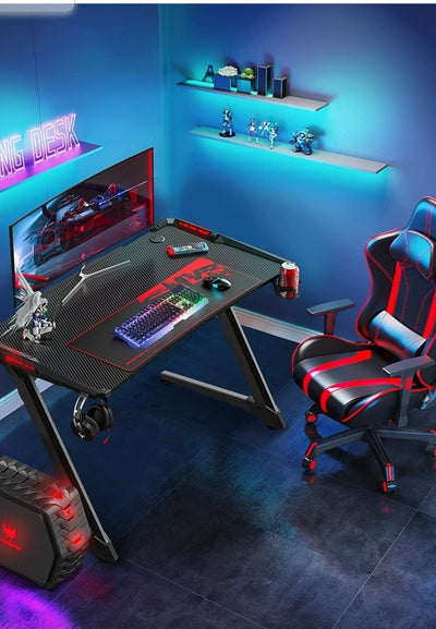 Gaming Table Desk for PC with cupholder and LED lights