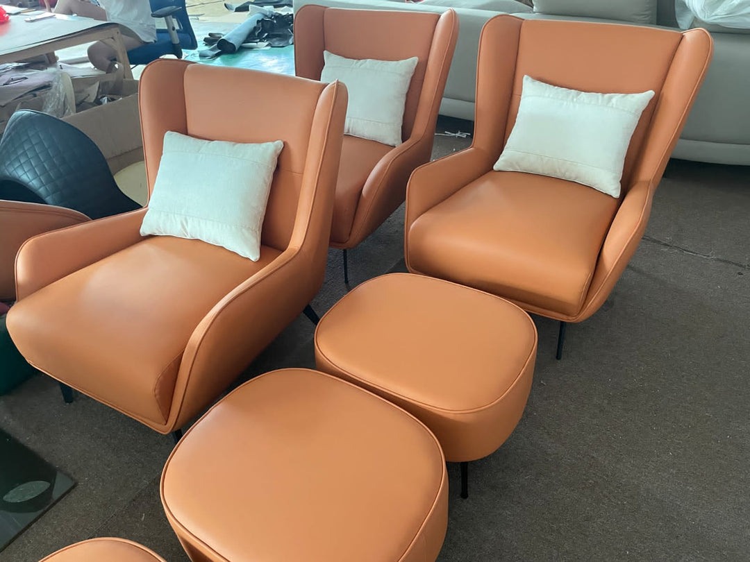 Leather Lounge Chair with Ottoman - Main Image